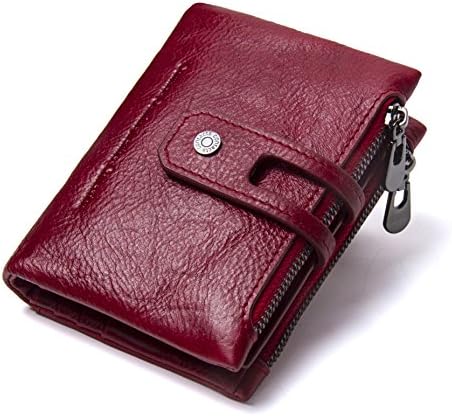 Women Men Wallet Small Vintage Crazy Horse Leather Short Purse Bifold-Red