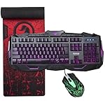 MARVO KM400 Gaming Keyboard LED Mouse and Large Mouse pad Combo 3 Color Backlit Keyboards 7 Color 2400DPI Mice 27.6"x8.8" Extended Mouse mat Mouse Keyboard Set for PC/Laptops/Computer