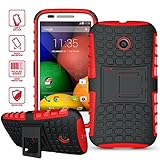 ElBolt Armor Grenade Kickstand Hard Gel Case with Stylus Pen and Screen Protector for Motorola Moto E - Red