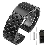 Stainless Steel Watch Band with Double Buckles Deployment Clasp 5 Rows Metal Watch Strap Bracelet for Men Women 20mm Black