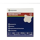 HALYARD Multi-Layer Bordered Silicone Foam Wound Dressing Sacral Bandage Gentle Adhesive Superabsorbent Core Conformable & Breathable Water Resistant Protective Film Backing, 7 Inches x 6.5 Inches