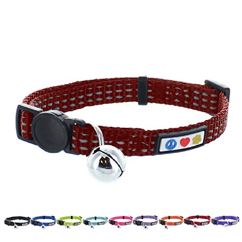 Pawtitas Reflective Cat Collar with Safety Buckle and Removable Bell Cat Collar Kitten Collar Brown Marsala Cat Collar