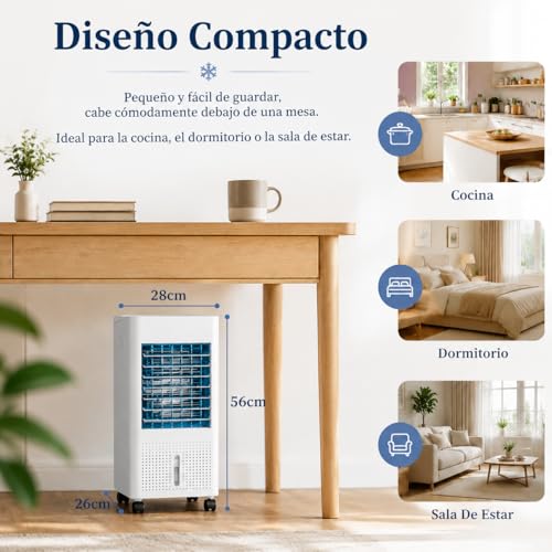 NOMEY 4 En 1 Enfriador de Aire Portatil, 13L Tanque Aire Acondicionado Portatil, 4 Modos 3 Velocidades, Apagado Automático, Temporizador de 7.5h, 20H de Enfriamiento, Ideal Para Dormitorios, Oficinas