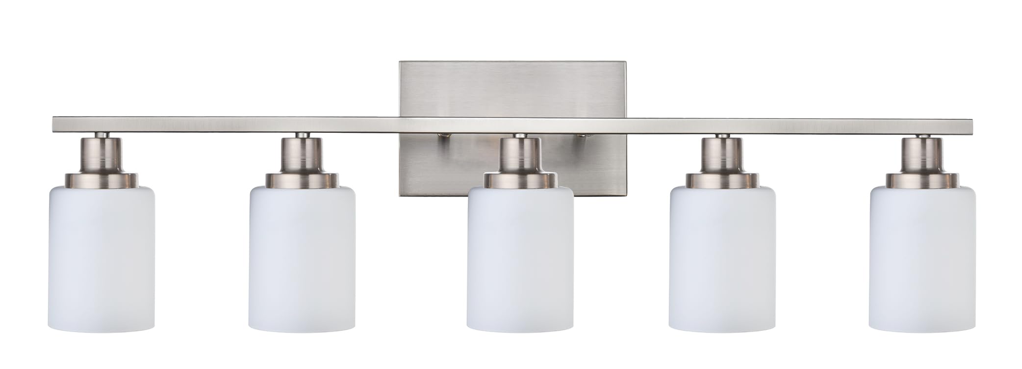 Photo 1 of MELUCEE 5-Light Bathroom Vanity Light Fixtures Brushed Nickel with Milky White Glass Shade, Modern Vanity Lights Over Mirror Wall Mount Lamp for Dressing Room Living Room Hallway