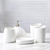 BLBYHO White Ceramic Bathroom Accessory Set, Bathroom Vanity Countertop Set, Bathroom Soap Dispenser and Toothbrush Holder Set Complete, 2 Tumbler Cup, Soap Dish, 5 Pieces