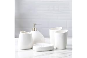 BLBYHO 5 Pieces White Ceramic Bathroom Vanity Countertop Accessory Set, Bathroom Soap Dispenser Set, Include Soap Dispenser, 