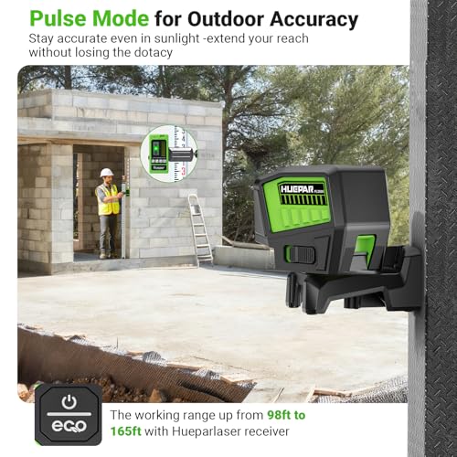 Huepar 3 Point Laser Level, Self Leveling Plumb Dot Laser with Magnetic Base, 98-165Ft Green Laser Alignment Tool for Framing, Electrical & DIY – PL300G