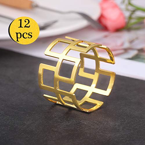 LogHog Napkin Rings Set of 12 -Golden Napkins Holder Rings,Ideal Table Decoration fo Wedding Banquet Daily Dinner Party Decor Favor(Hollow-Out Style 2)