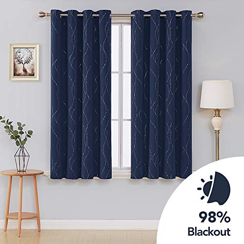 image for Deconovo Blackout Curtains Grommet Top Drapes Wave Line and Dots Foil 