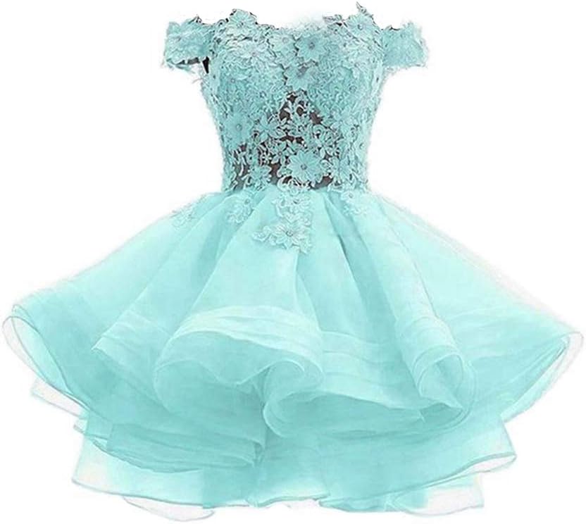 ANGELA Women's Off The Shoulder Organza Short Homecoming Dresses