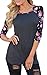KufvWomens Prints Florals 3/4 Sleeve Crew Neck Top Tshirt