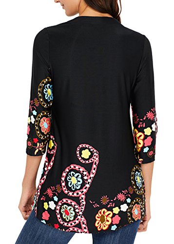 image for Aincrso Women Floral Tunic with 3/4 Sleeves - Long Casual Floral Shirt