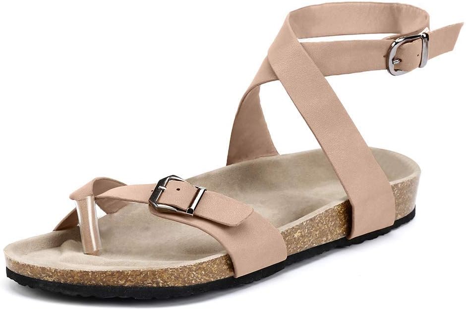 Womens Sandals Flat Summer Ankle Buckle Thong Flip Flop Platform Leather Casual Shoes Strappy Sandal Open Toe Black Brown Beige 35-43