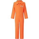 iTranyee Halloween Adult Prisoner Costume Long Sleeve Orange Jumpsuit Jail Inmate Dress Up Funny Criminal Cosplay Outfits
