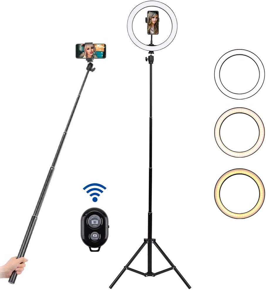 bloomwin aro de luz led regulable 10 para fotografia anillo de luz con soporte tripode palo selfie control remoto bluetooth usb para tik tok movil