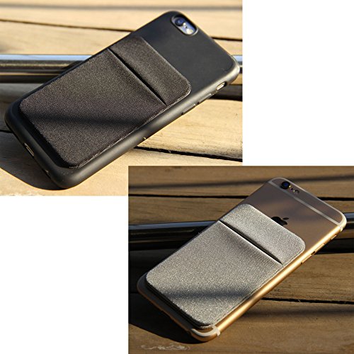 3Pack Cell Phone Card Holder[Double Secure with Pocket for ID/Credit Cards] for Back of Phone,Stick On Card Wallet Sticker Stretchy Lycra Fabric for iPhone,Android All Smartphones-Black&Grey&Silver - Thumbnail 5