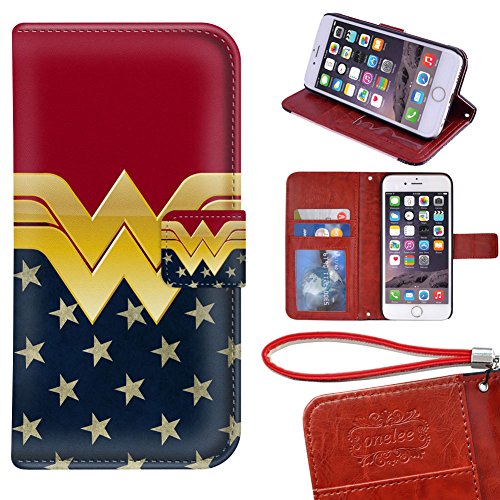 iPhone 6S Plus Wallet Case - Onelee DC comics Wonder Women Premium PU Leather Case Wallet Flip Stand 5.5" Case Cover for iPhone 6S Plus with Card Slots