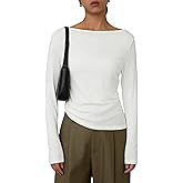 EELOTILE Women's Wool Boat Neck Sweater Long Sleeve Trendy Pleats Lightweight Off-Shoulder Tops