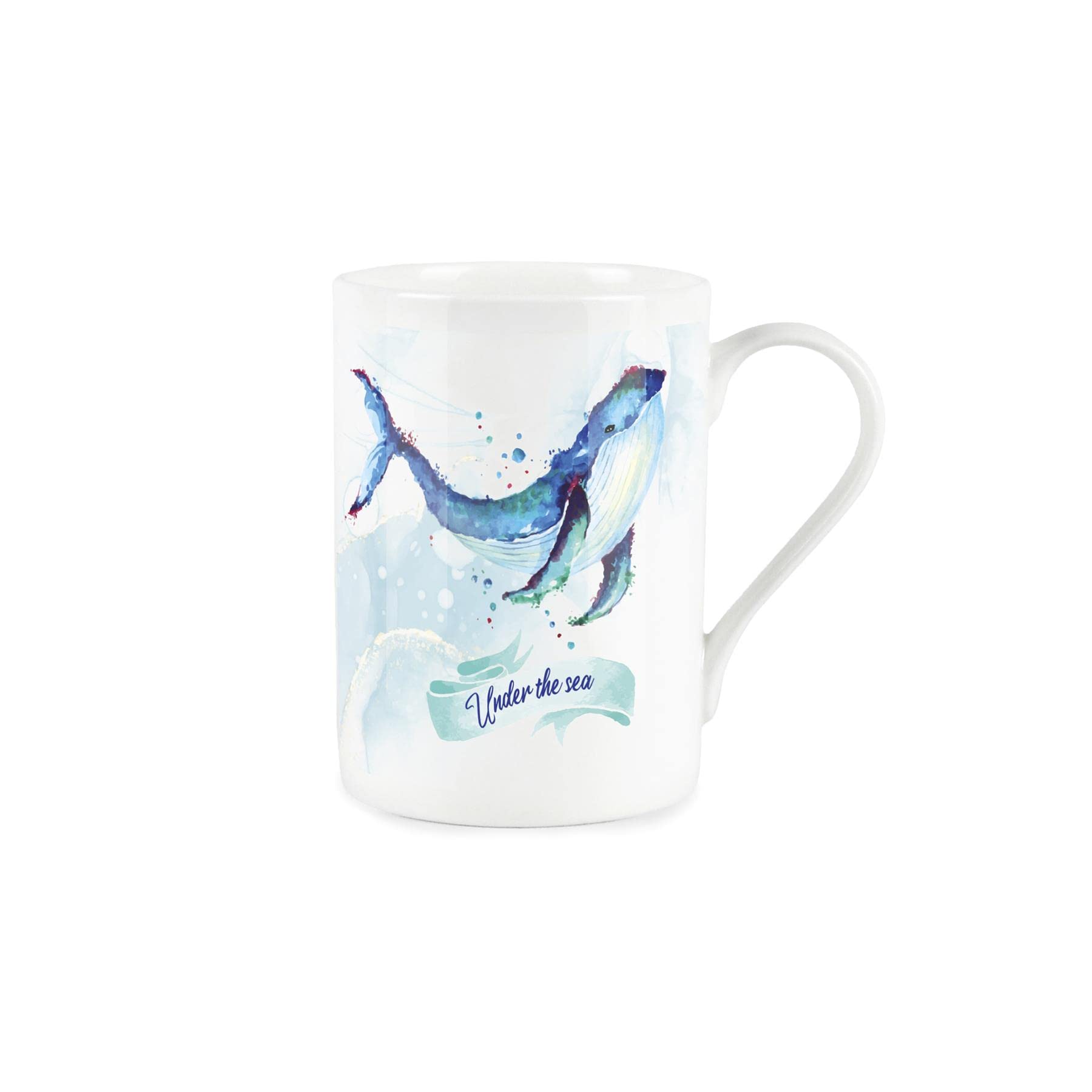 Purely Home Under The Sea Whale Mug - Bone China Style White Mug Coffee/Tea Present Gift