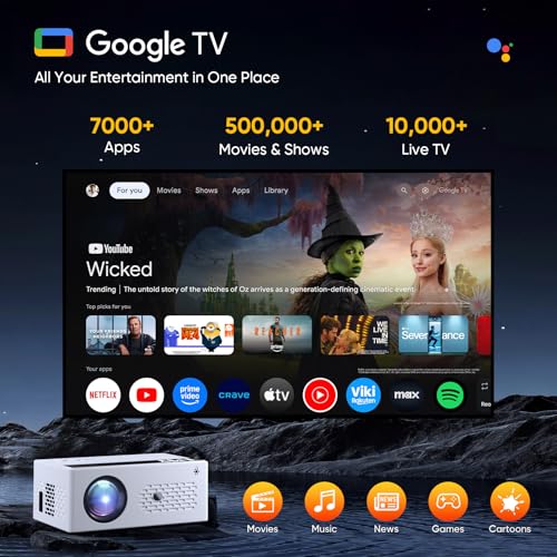 TMY Smart Projector 4K【Bundled with Google TV Stick】Mini Projectors Compatible with Netflix, Portable Projecteur with Electric Focus & Keystone, Home Projecteur WiFi6 & Bluetooth for Indoor & Outdoor