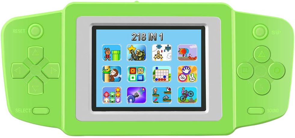 TEBIYOU Handheld Game Console for Kids Seniors Adults with Built in 218 Classic Video Games 2.5'' Screen USB Rechargeable Portable Gaming Console Player Birthday Gift for Toddlers-Green