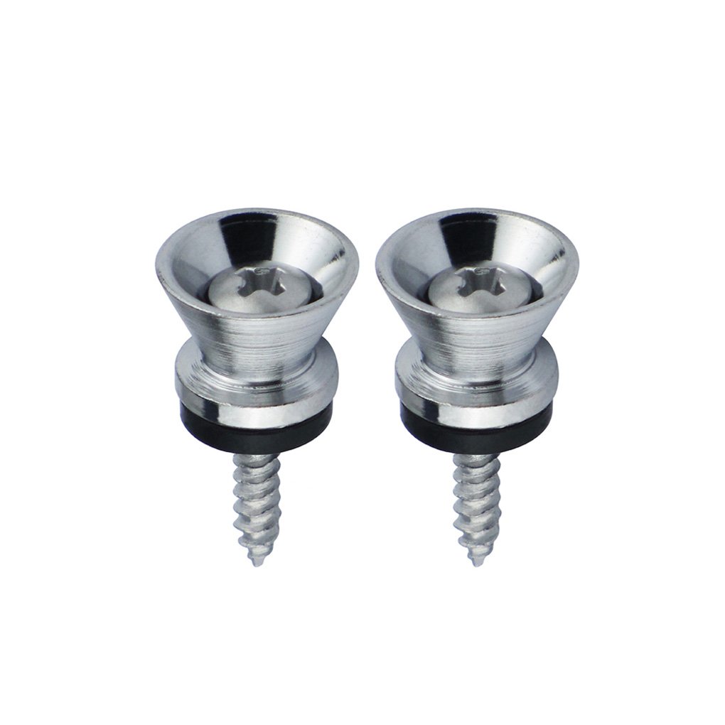 FLEOR Metal Strap Lock Buttons End Pins with Mounting Screws for Acoustic Classical Electric Guitar, 2PCS Chrome