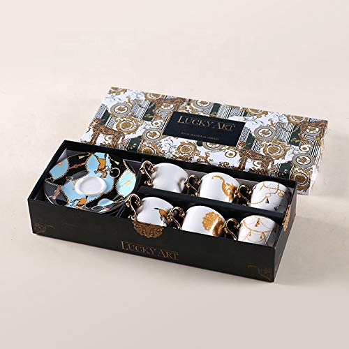 Coffee Cup Sets Luxury Arabic Style Espresso Coffee Cup Ceramic Small Tea Cup and Saucer Set of 6