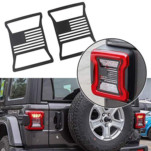 Iparts Black Taillight Guard Tail Light Cover Protector for 2018 2019 Jeep Wrangler Accessories JL JLU - USA Flag Style2 - Thumbnail 7