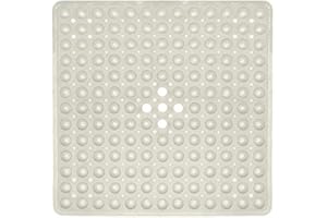 ENKOSI Square Non-Slip Shower Mat – 21" x 21" Anti-Slip Bathroom Shower Stall Mat with Suction Cups and Drain Holes – No-Slip Mat for Showers (21x21 Pearl White)