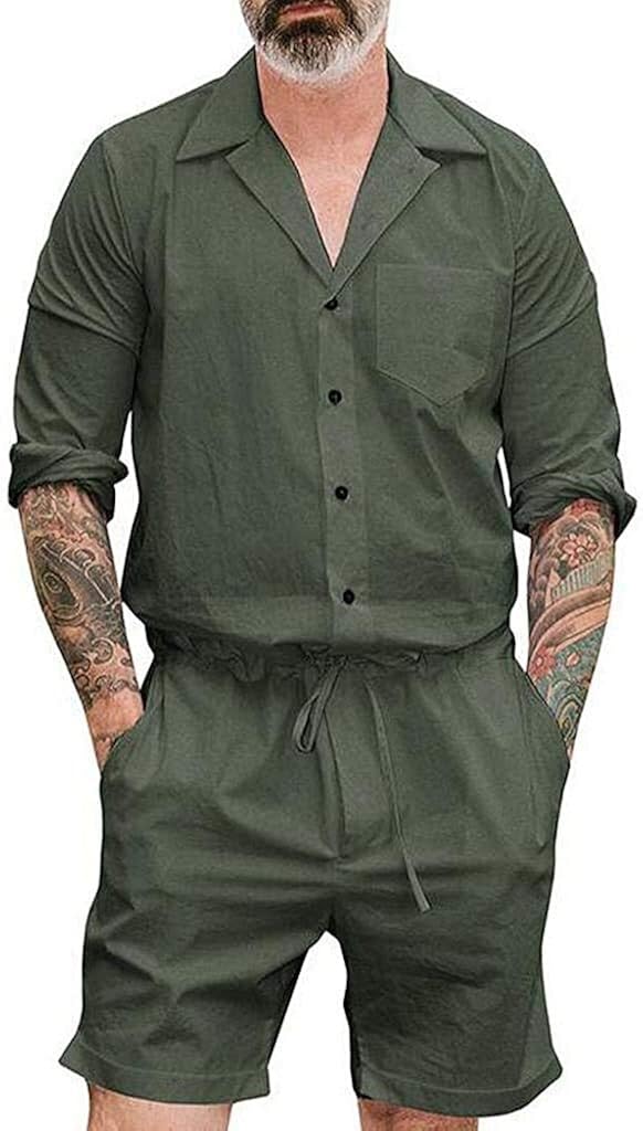 Ericcay Herren Jumpsuit Sommerjumpsuit Kurz Anzug Overall Männer