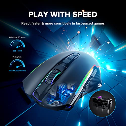 Redragon Wireless Gamer Mouse, Rechargeable Wireless Mouse with 8000 DPI, Ergonomic, RGB, 9 Buttons Programmable with Fire Button, 70 Hours, Gaming Mouse for Windows and Mac – Black