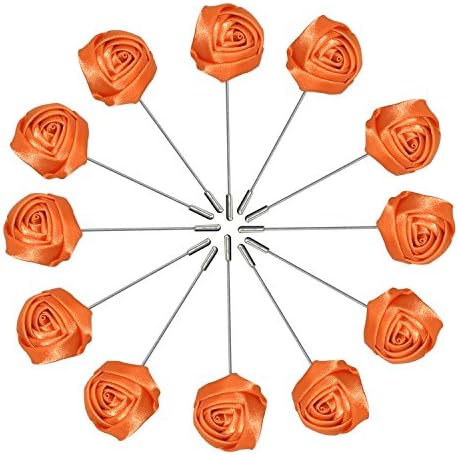 Argositment Wedding Small Rose Boutonniere for Men's Suit Handmade Lapel Pin Flower-Orange(Pkg of 12)