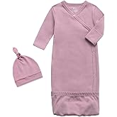 O2 BABY 100% Organic Cotton Kimono Gown with Mittens & Fold-Over Pouch