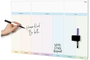 MC SQUARES Dry Erase Weekly Wall or Desk Planner | 24x16 Flippable | Front: Week Planner - Back: Whiteboard | Includes Markers and Eraser | USA Made by M.C. Squares
