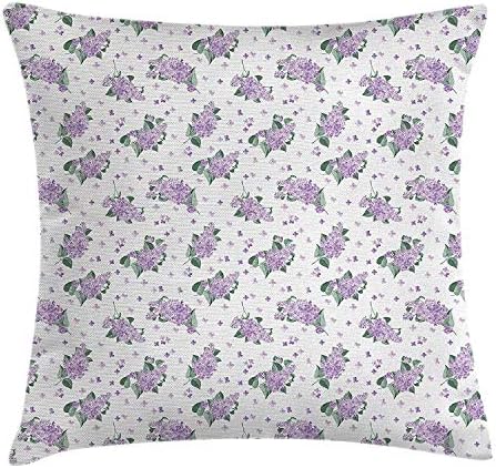 YABABY Mauve Decor Throw Pillow Cushion Cover, Elegance Blooms of Nature Romance Florets French Style Bridal Eco Art Print, Decorative Square Accent Pillow Case, 18 X 18 inches, Lavender Green