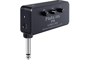 Flatsons F1R Mini Guitar Headphone Amp, Distortion Timbre Electric Guitar Headphone Amplifier with 3.5mm Earbud/AUX Jack, Classic Rock Tone Portable Amp for Silent Practice Indoor Travel Night