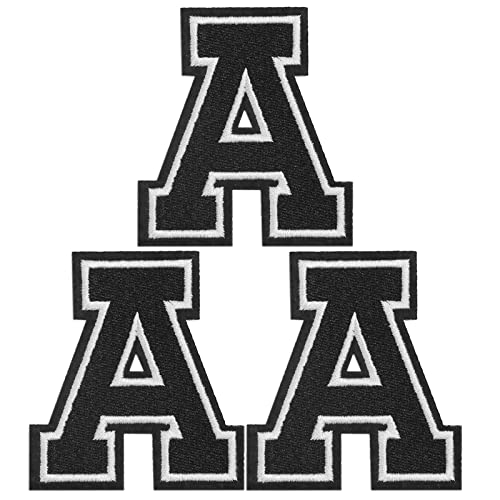 TACVEL 3 Pieces Iron on Letter Patch, Full Embroidery Letter Patch, Iron Alphabet Letter A-Z Iron on Sew on Patches for Clothes, Dress, Hat, Socks, Jeans, DIY Accessories, 3.14inch (Black, A)