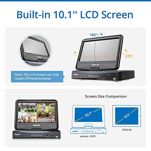 True All-in-One Home Security Camera System with Built-in 10.1" LCD Monitor,SANNCE 4CH 720P Surveillance DVR Recorder with 4Pcs Outdoor 66ft Night Vision Cameras, Easy Remote Access (No HDD Included) - Thumbnail 2