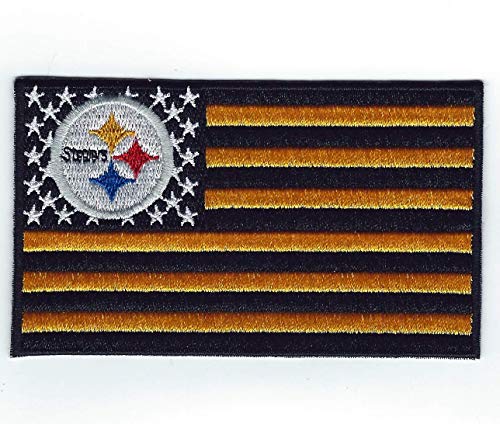 Pittsburgh Steelers Black and Gold USA American Flag Iron on Jersey Patch 4