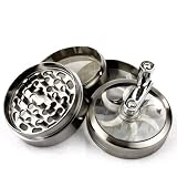 Chromium Crusher 2.2 Inch 4 Piece Tobacco Spice Herb Grinder with Mill Handle - Gun Metal