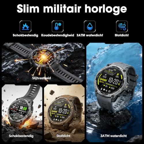 Men's Military GPS Smart Watch, 1.43 Inch AMOLED HD Smartwatch with Bluetooth Call, LED Light, Compass, 100+ Sports Modes, Heart Rate, Sports Watch for Android iOS (Black)