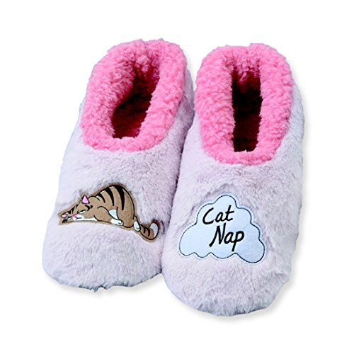 Snoozies Womens Sleepytime Cozy Sherpa Fleece Non Skid Slipper Socks - Cat Nap, Large