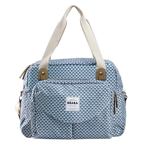 Beaba - Geneve II - Baby Changing Bag - Diaper Bag for Babies and Newborn - Large Capacity - Baby Changing Mat - Isothermal Lunch Pouch - Buggy Attachment System - Print Blue