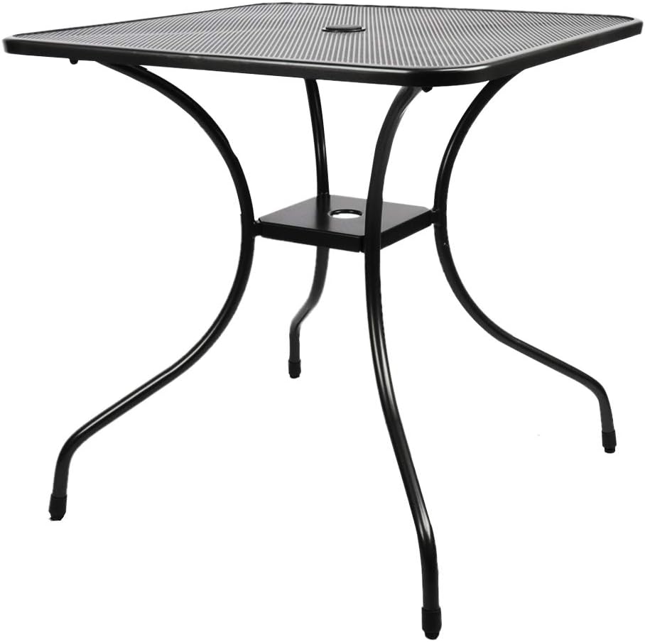 Kerrogee 27.5" Patio Bistro Dining Table, Outdoor Cast Iron Aesthetic Square Table, Backyard Balcony Furniture Garden Table with 2'' Umbrella Hole, Black : Garden & Outdoor