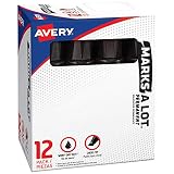 Avery Marks-A-Lot Permanent Marker, Jumbo Desk-Style Size, Chisel Tip, Water and Wear Resistant, 12 Black Markers (24148)