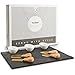 VonShef 9 Piece Slate Cheese Board Server Plate Tray and Dipping Set with Brushed Gold 4 Piece Stainless Steel Cheese Knife Serving Utensil Set, Ceramic Dipping Bowls, Chalk and Gift Box