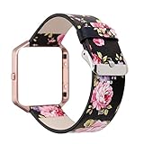 Outsta for Fitbit Blaze Watch Band,Floral Leather Strap Replacement WatchBand & Frame Holder Shell Strap Accessories Smart Watch Bracelet Band Women Men Multicolor (C)