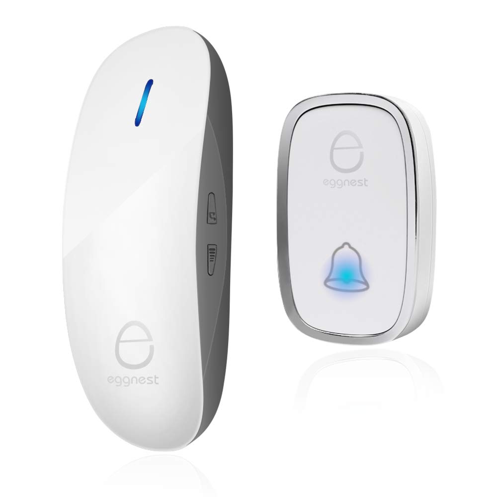 Wireless Doorbell Door Chime Kit Portable Waterproof Push Button over 900ft Long Range 4-Level Volume & Blue Light 36 Melodies to Choose 1 Transmitters 1 Receivers-White