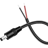 Fancasee 16AWG DC Power Pigtail Cable, 5.5mm x 2.5mm DC Barrel Male Plug Jack Connector to Bare Wire Power Supply Adapter Repair Cord for CCTV Surveillance Security Camera LED Strip, 1FT