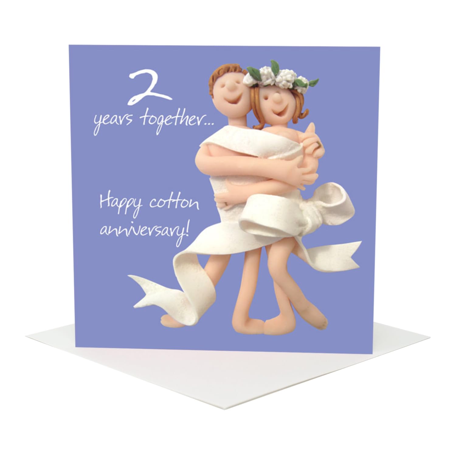 Holy Mackerel funny 2nd wedding anniversary card, cotton anniversary card for husband wife partner couple, humorous second anniversary greeting card, 15 cm square with envelope, blank inside